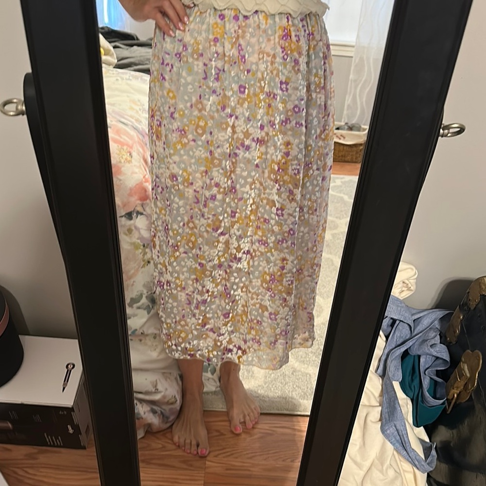 See By Chloe A-Line Midi Skirt in Pink and Yellow